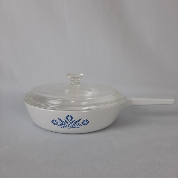 Corning Ware 6 1/2" Suacepan with Lid, Blue Cornflower Design - Picture 1 of 9